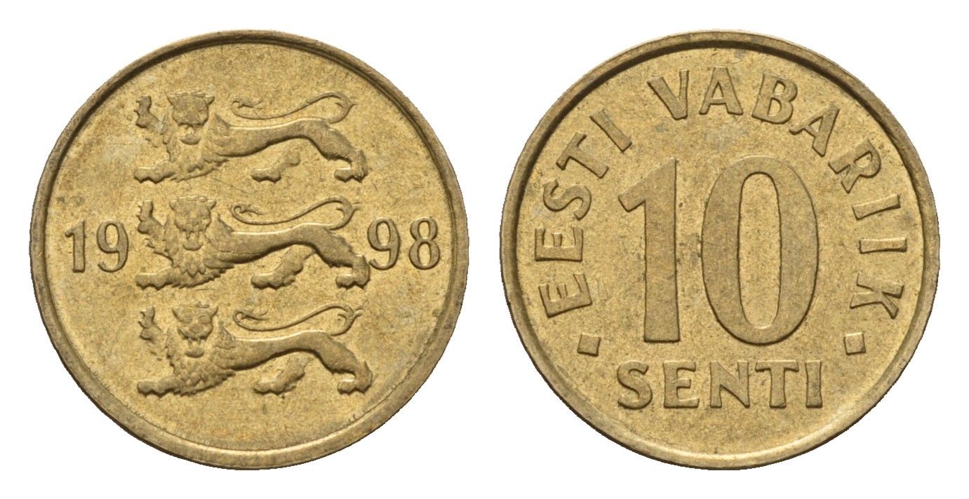 Эстония 10 сентов 1998 KM 22 латунь UNC 4696-225