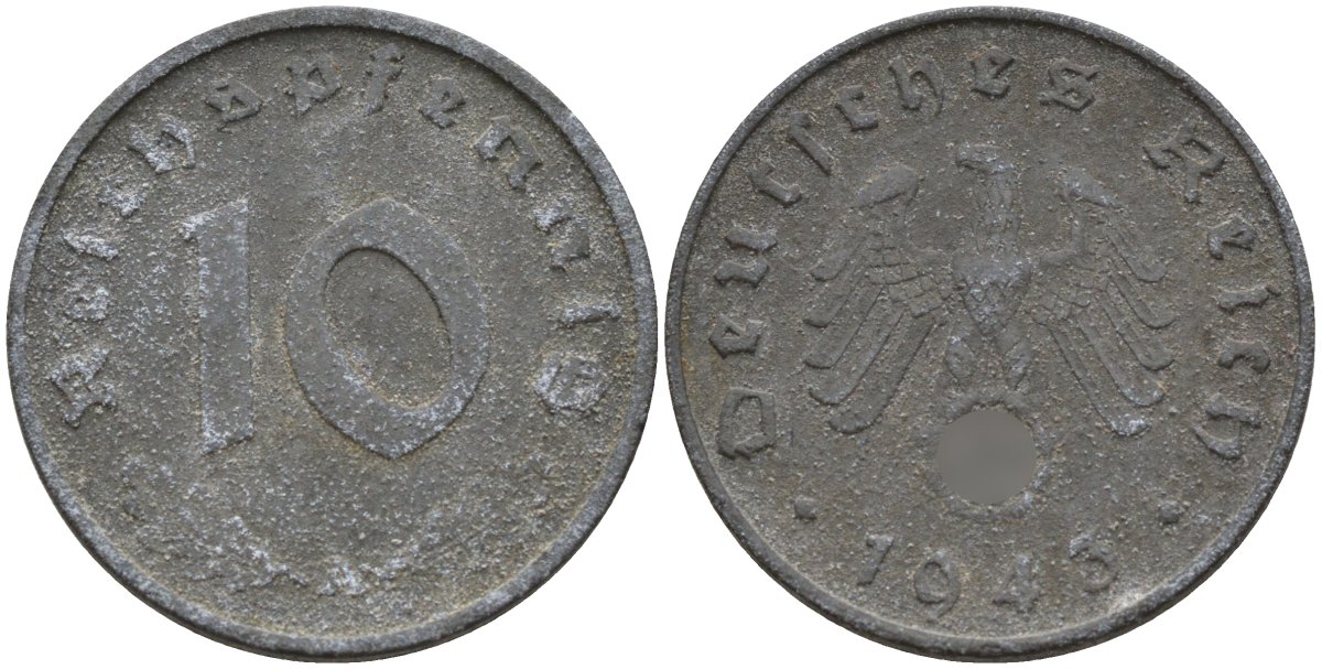 Германия 10 рейхспфеннигов 1943 A KM 101, J.371 цинк 4151-243