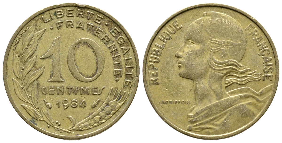 ФРАНЦИЯ 10 САНТИМОВ 1984 ТИП MARIANNE KM 929 медь алюминий никель 93-1336