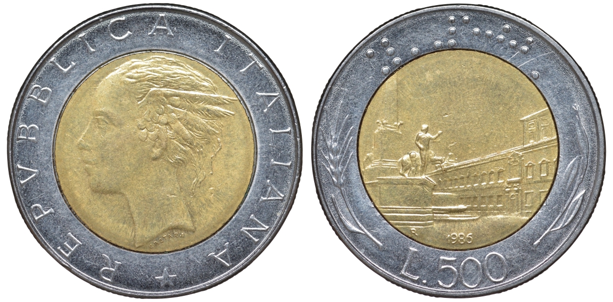 Италия 500 лир 1986 KM 111 биметалл 4142-1216