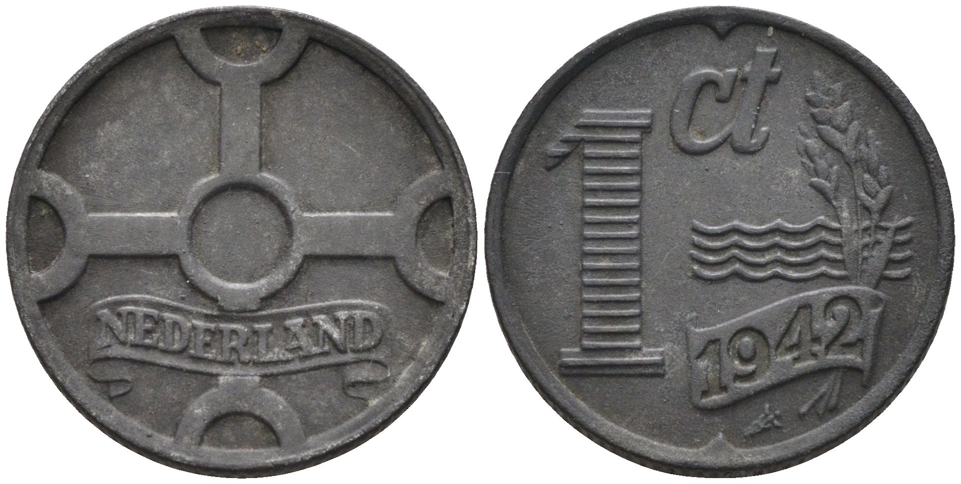 Нидерланды 1 цент 1942 Вильгельмина (1890-1948) KM 170 цинк    4169-162