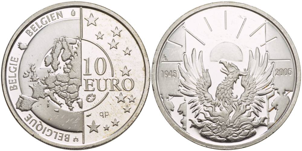 Бельгия 10 евро 2005 60 лет освобождения от фашизма KM 252 серебро PROOF 1087-7-15