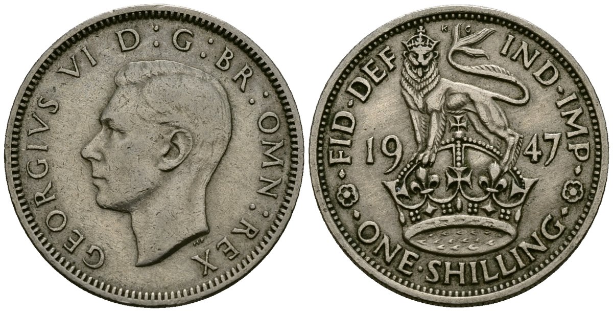 Великобритания 1 шиллинг 1947 Георг VI (1936-1952), Английский герб KM 863, Spink 4103 медно-никель 4546-857