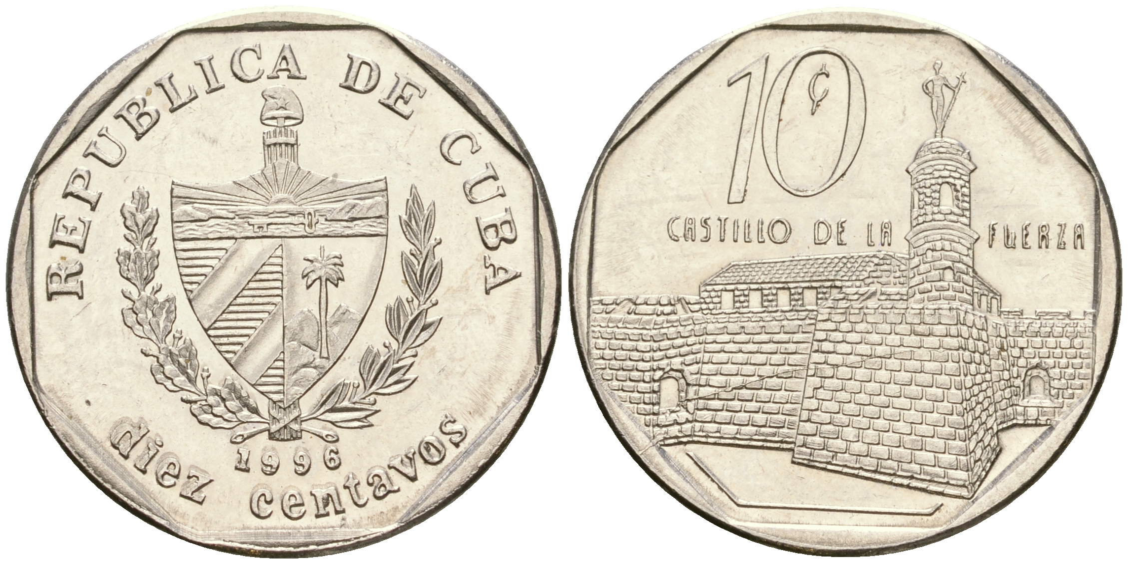 Куба 10 сентаво 1996 форт в Гаване Ла-ФуэрсаKM 576.2 сталь плакированная никелем 4364-1541