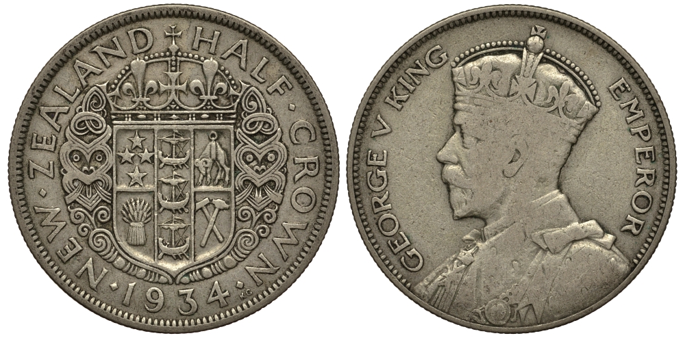 Новая Зеландия 1/2 кроны 1934 Георг V (1910-1936) KM 5 серебро 272-734