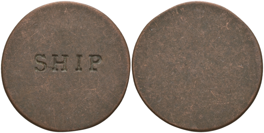 ЕВРОПА ЖЕТОН ND КОРАБЛЬ, SHIP, ОДНОСТОРОННИЙ ЧЕКАН, ДИАМЕТР 28 ММ. медь 97-725