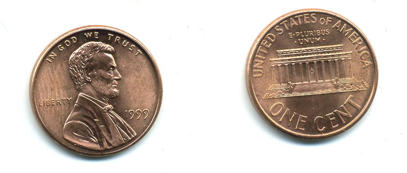 США 1 цент 1999 Авраам Линкольн KM 201b цинк плакированный медью UNC 4364-322