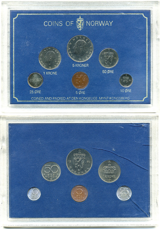 Норвегия набор из 6 монет 1980 Улаф V, в пластике KM MS 35 UNC 06-081-4