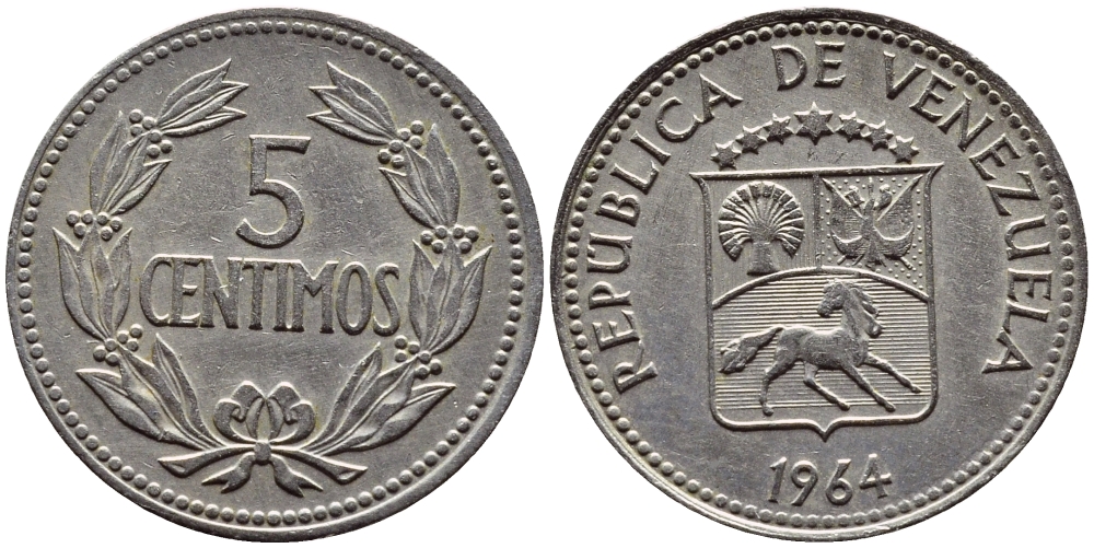 Венесуэла 5 сентимо 1964 KM 38.2 медно-никель 4392-915