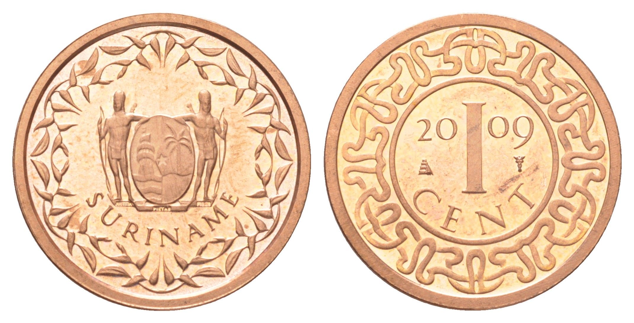 Суринам 1 цент 2009 тираж 1000 экземпляров KM 11b сталь плакированная медью BU 4625-265