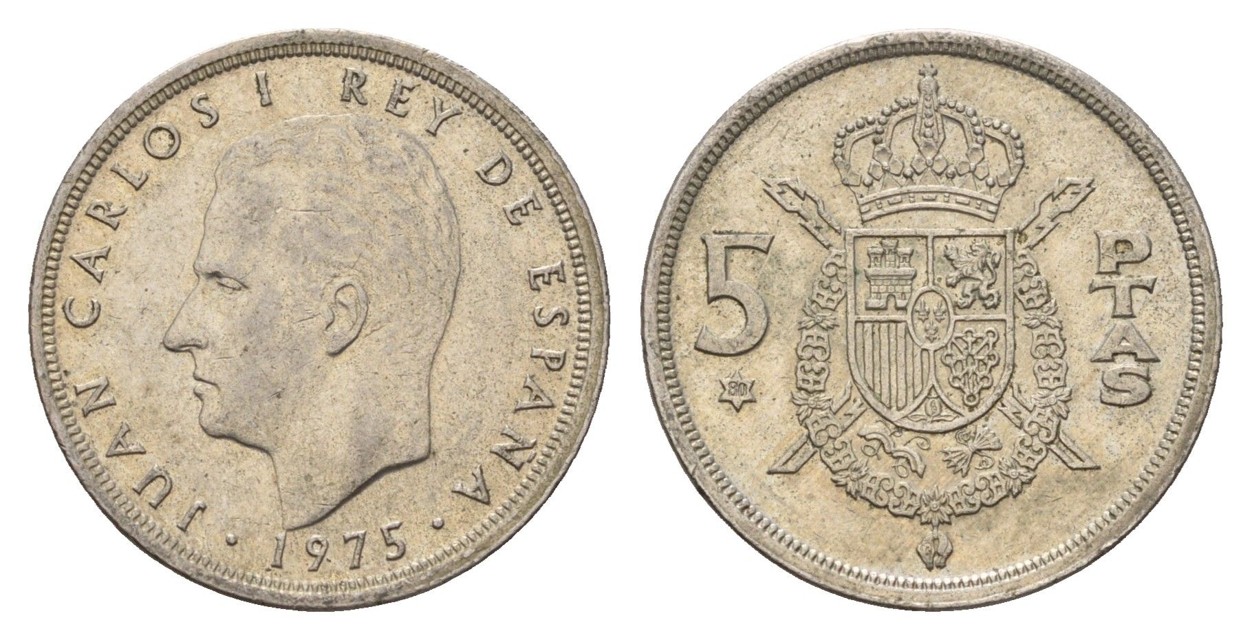 Испания 5 песет 1975 (80) Хуан Карлос I (1975-2014) KM 807 медно-никель 4707-351