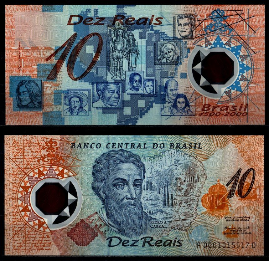 Бразилия 10 реалов ND (2000) Педру Кабрал, этнические группы Бразилии, серия AD Pick 248 a полимер UNC (пресс) 451-1194-1