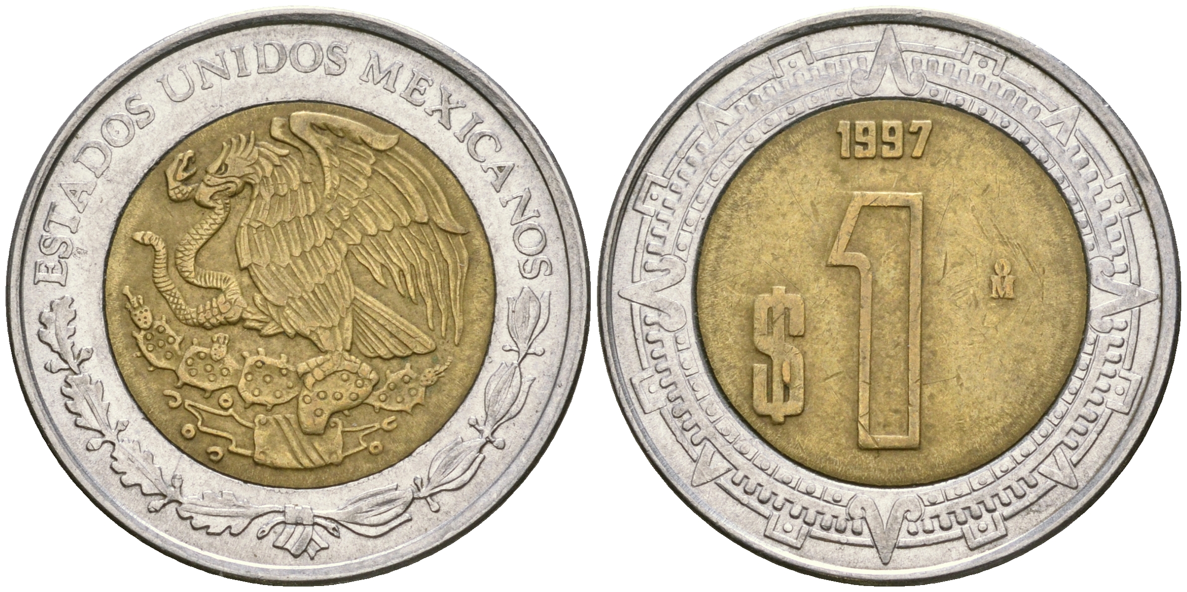 Мексика 1 песо 1997 Mo KM 603 биметалл 4364-455