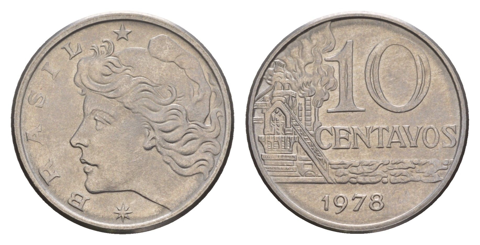 Бразилия 10 сентаво 1978 KM 578.1a нержавеющая сталь UNC 4655-1068