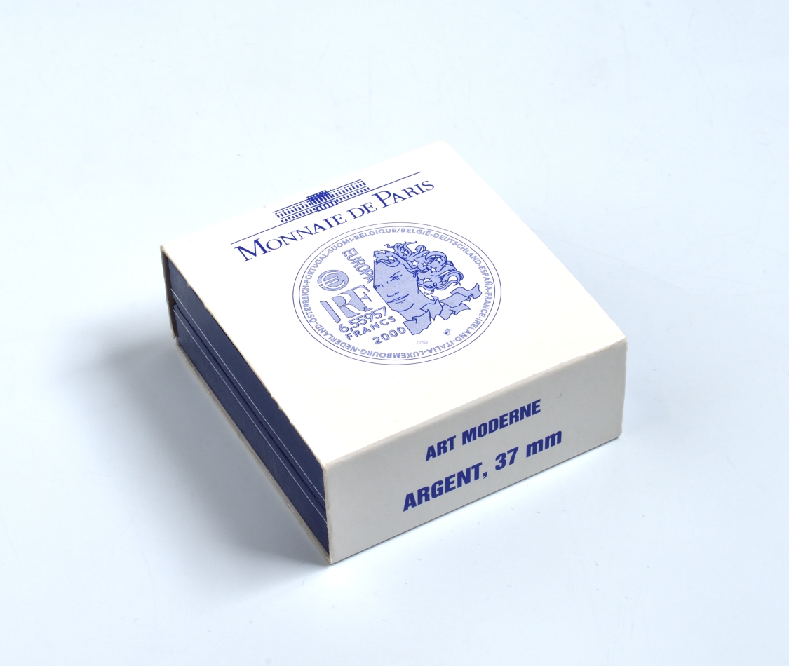 Франция 1 евро = 6,55957 франков 2000 современная архитектура XX-XXI веков в коробке с сертификатом KM 1228 серебро PROOF 4-3-3-16