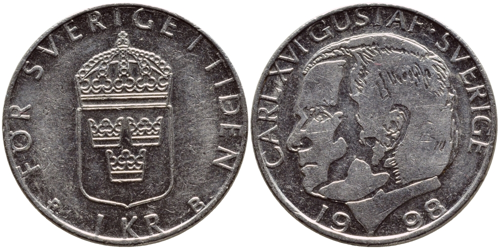 Швеция 1 крона 1998 Карл XVI Густав (1973- ) KM 852a медно-никель 4610-935
