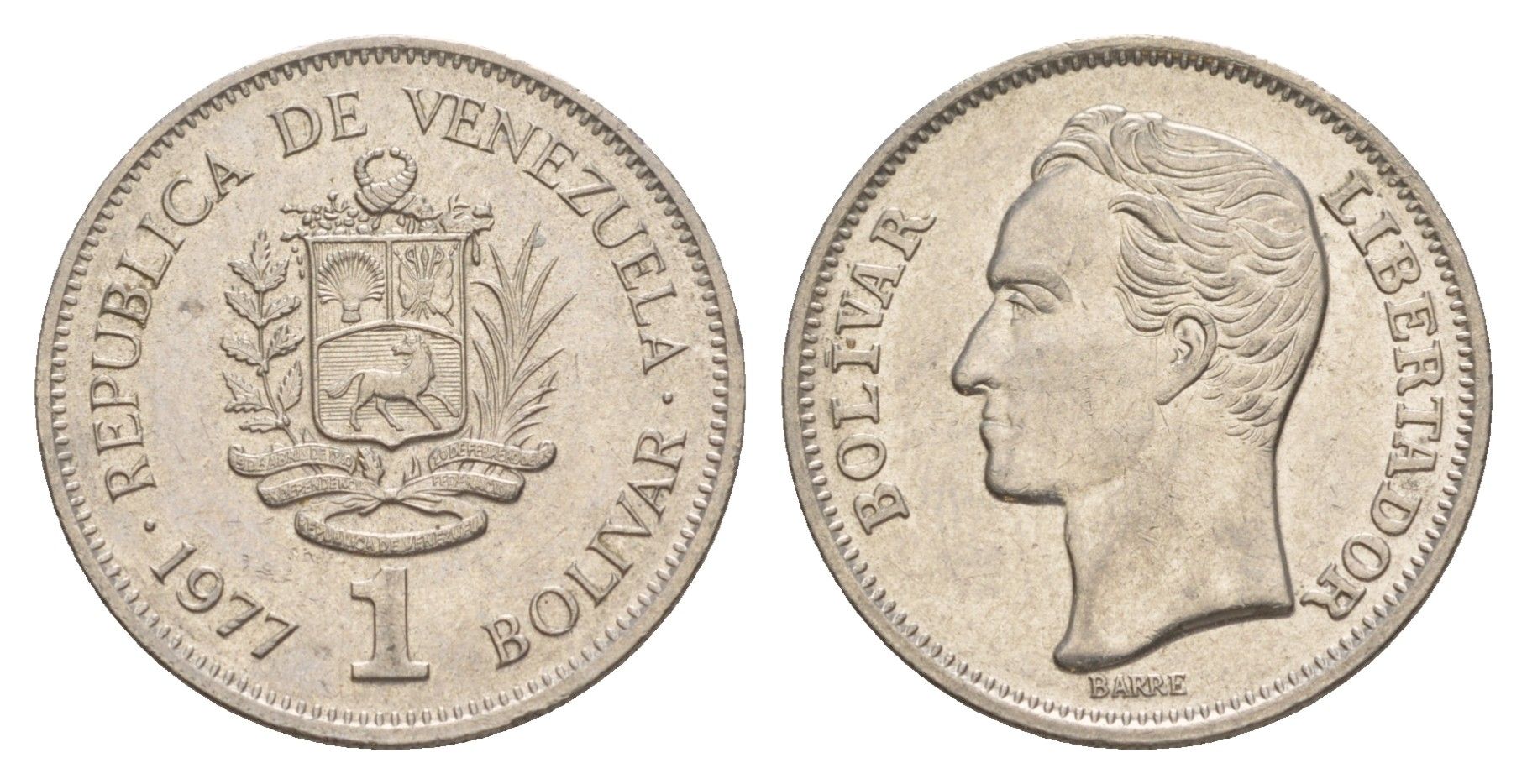 Венесуэла 1 боливар 1977 Симон Боливар Y 52 никель 4628-823