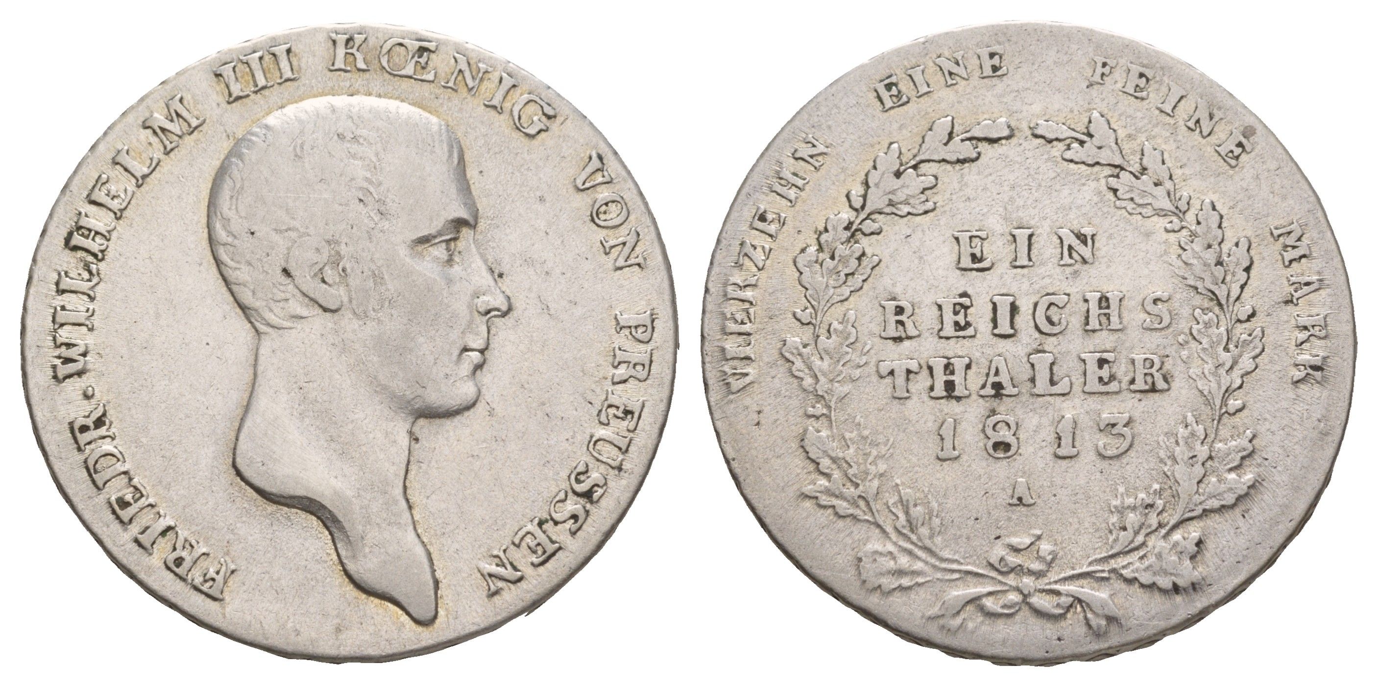 Пруссия 1 рейхсталер 1813 A, Фридрих Вильгельм III (1797-1840) KM 387, Daveenport 756, AKS 11 серебро 1517-944