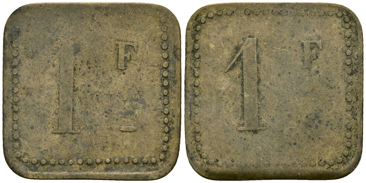 Франция 1 франк XIX-XX век ресторанный жетон латунь 4166-756