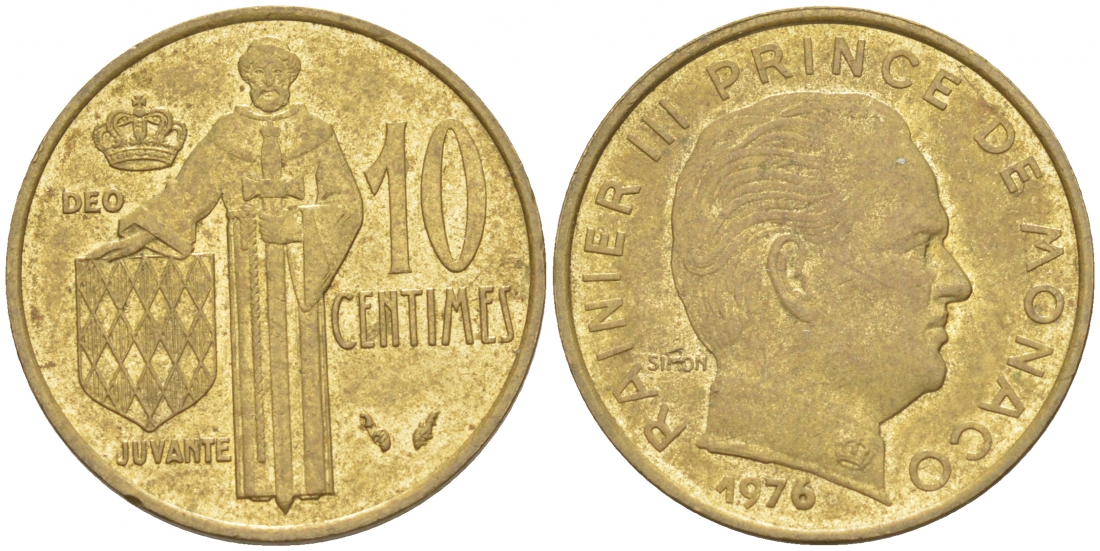 Монако 10 сантимов 1976 Ренье III (1949-2005) KM 142 алюминиевая бронза 73-163