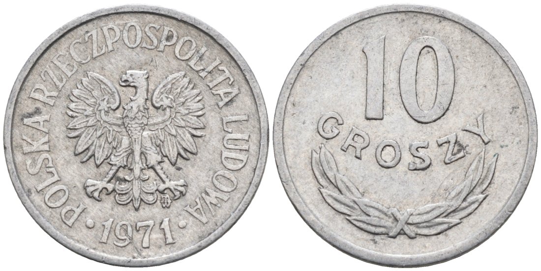 Польша 10 грошей 1971 MW KM АА47, Parchimowicz 206j алюминий 4564-1054