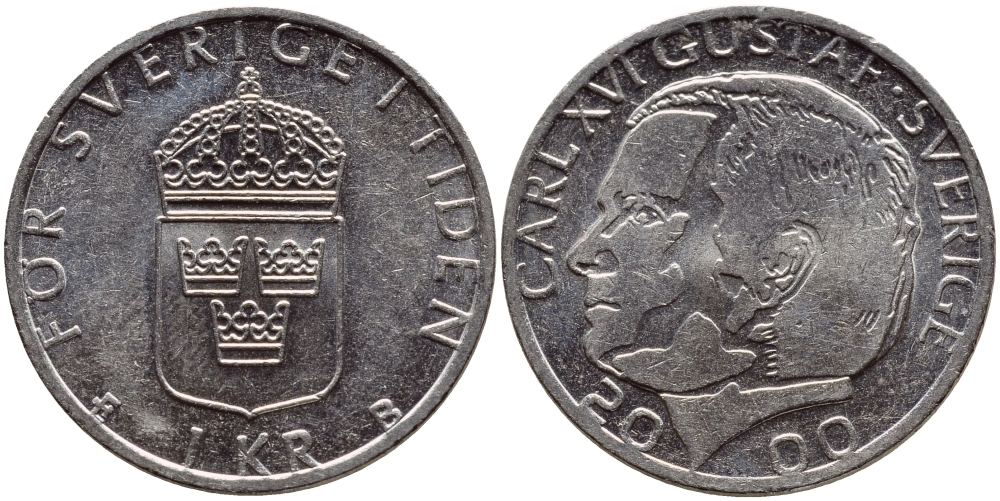 Швеция 1 крона 2000 Карл XVI Густав (1973- ) KM 852а медно-никель 4364-2351