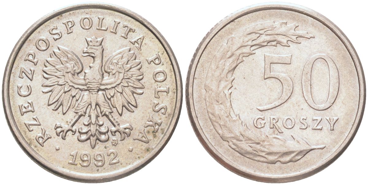 Польша 50 грошей 1992 Y 281 медно-никель UNC 4614-652