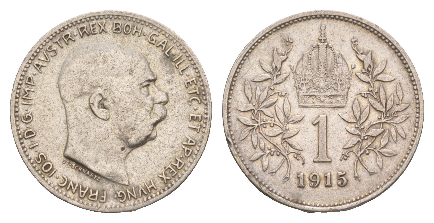 Австрия 1 крона 1915 Франц Иосиф I (1848-1916) KM 2820 серебро 4654-955