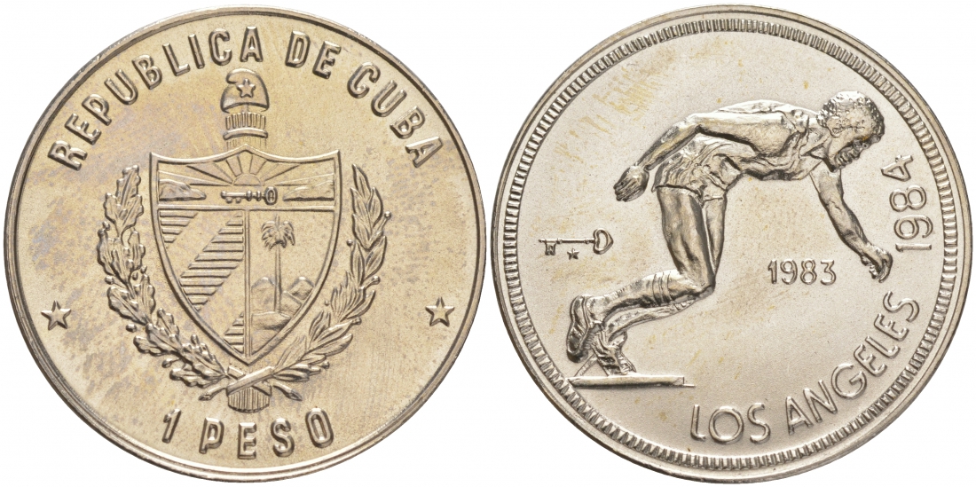 Куба 1 песо 1983 XXII Олимпийские игры в Лос-Анжелесе 1984 года, бег KM 173 медно-никель UNC 1526-813 M35-10