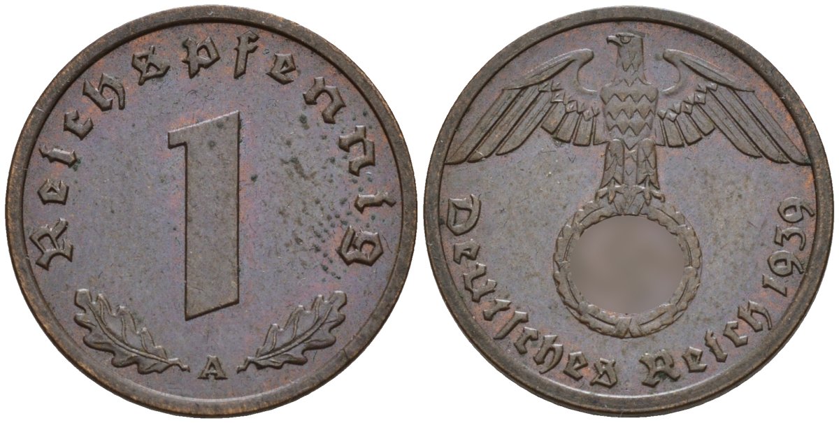 Германия 1 рейхспфенниг 1939 A KM 89, J. 361 бронза 4147-1131