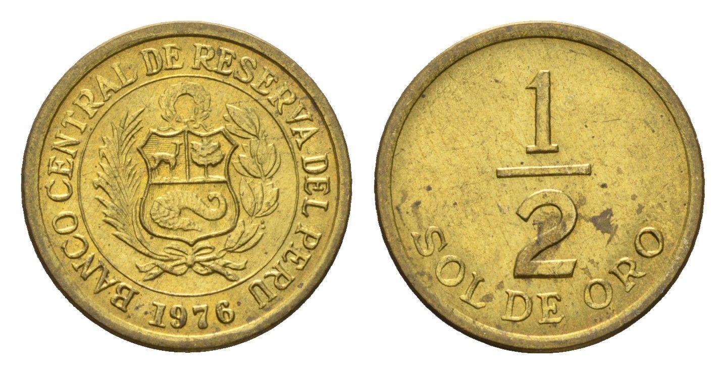 Перу 1/2 соль 1976 KM 265 латунь aUNC 4614-1123