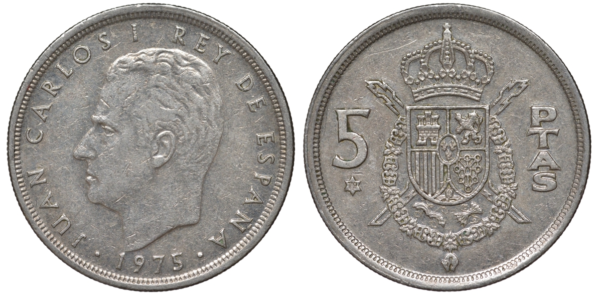 Испания 5 песет 1975 (79) Хуан Карлос I (1975-2014) KM 807 медно-никель 4543-214