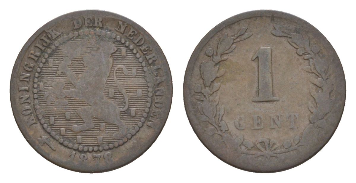 Нидерланды 1 цент 1878 Виллем III (1849-1890) KM 107 бронза 53-235