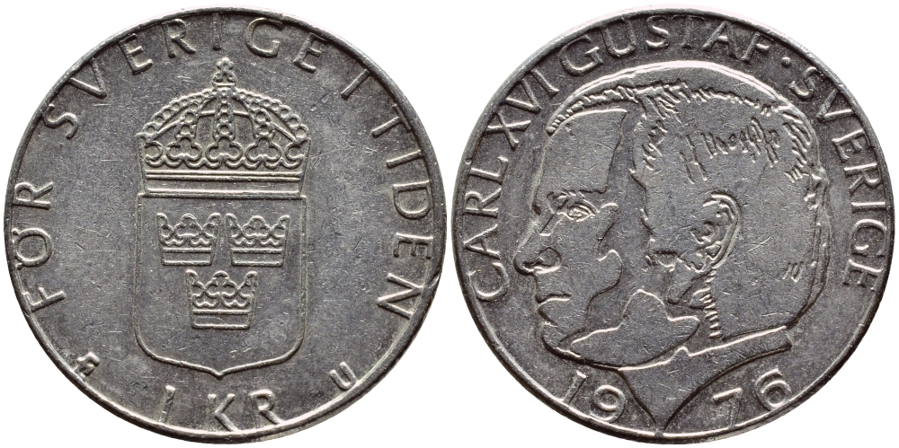Швеция 1 крона 1976 Карл XVI Густав (1973- ) KM 852 медь плакированная медно-никелем 4397-345
