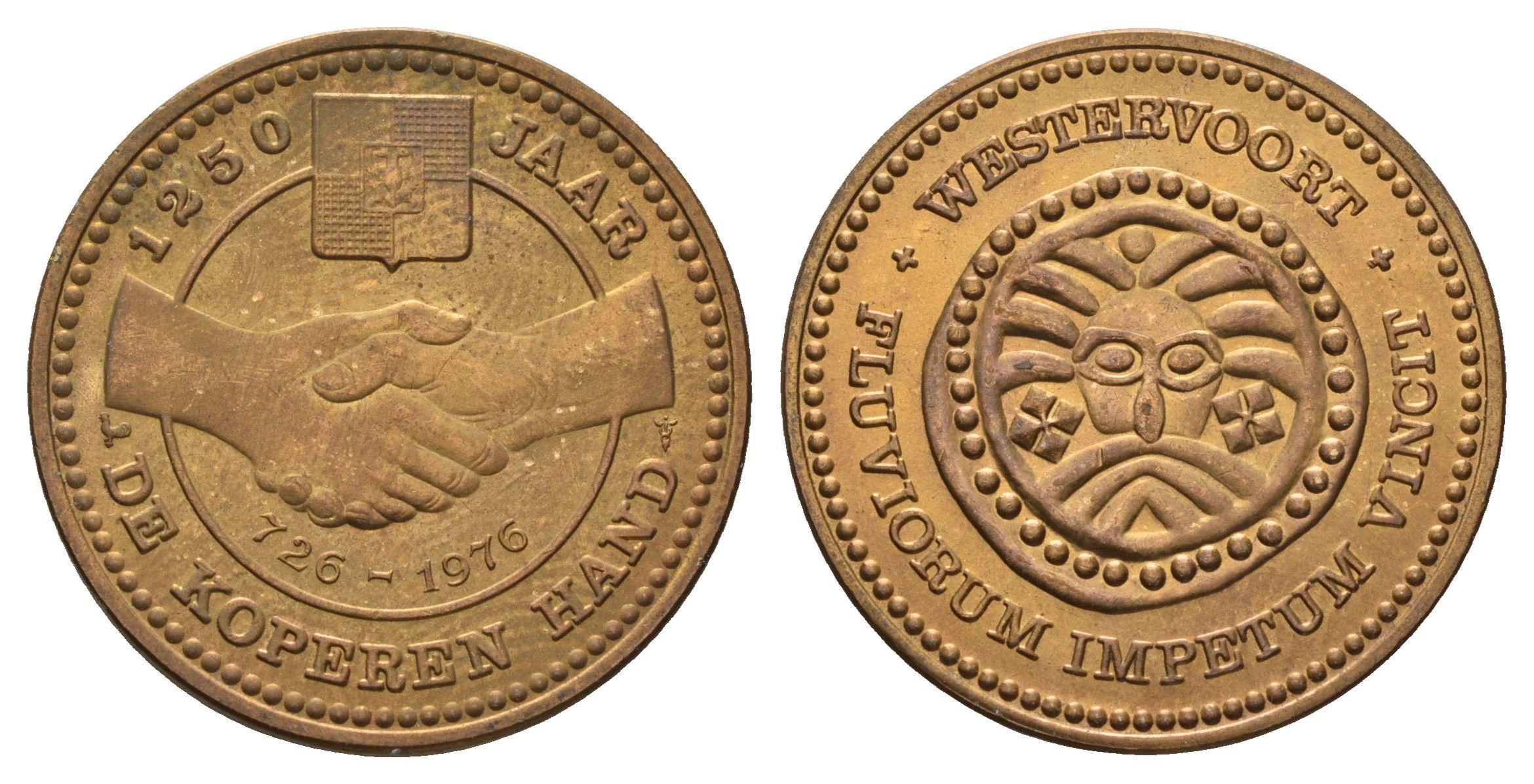 Нидерланды, Вестерворт муниципальный жетон - 1 "медная рука" 1976 диаметр 30 мм, вес 10 гр бронза 189-1131