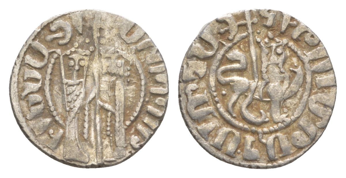 Киликийская Армения трам 1226-1271 Хетум I и царица Забель, держат крест/лев с патриаршим крестом  серебро    1516-511