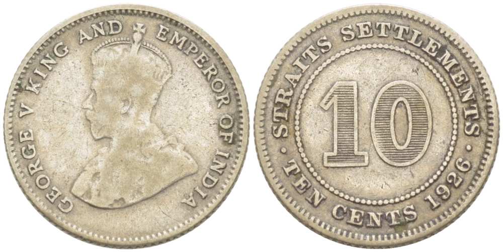 Стрейтс-Сетлментс 10 центов 1926 Георг V (1910-1936) KM 29b серебро 218-846