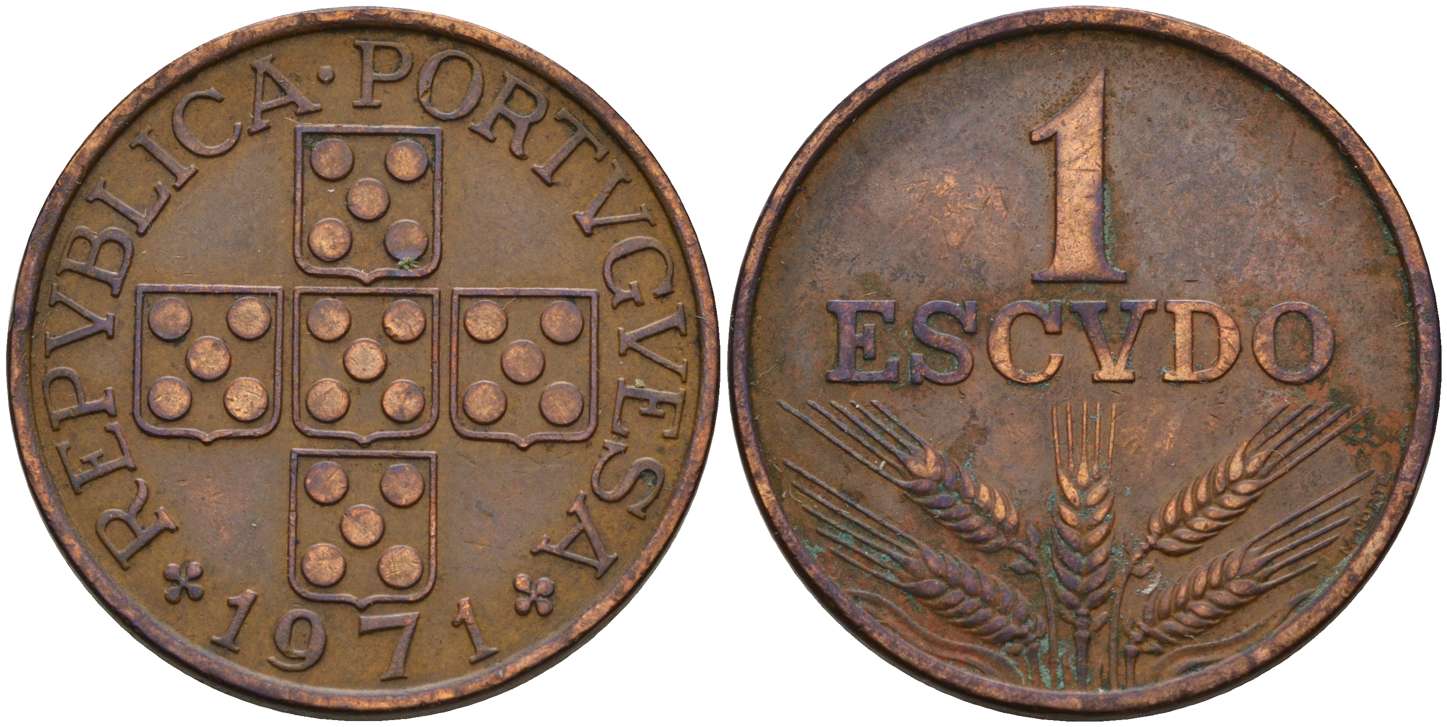 Португалия 1 эскудо 1971  KM 597 бронза    4153-136