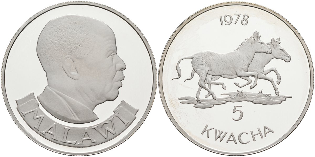 Малави 5 квача 1978 серия защита дикой природы, зебры, тираж 3622 экз. KM 15 серебро PROOF 1098-2-12