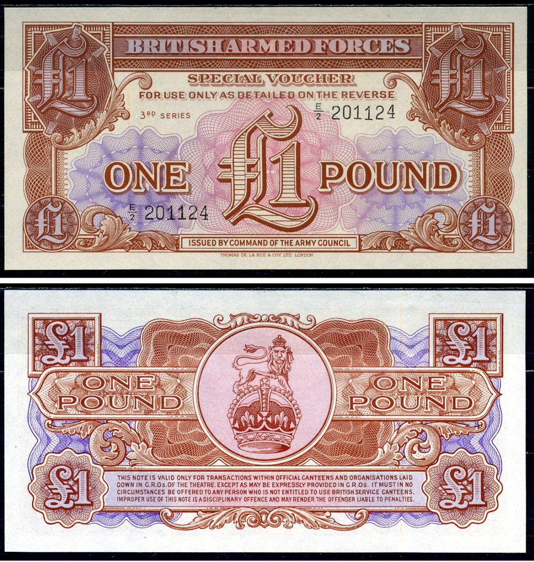 Великобритания, Британские вооруженные силы 1 фунт 1956 серия 3 Pick M29 бумага UNC (пресс) 450-70-1