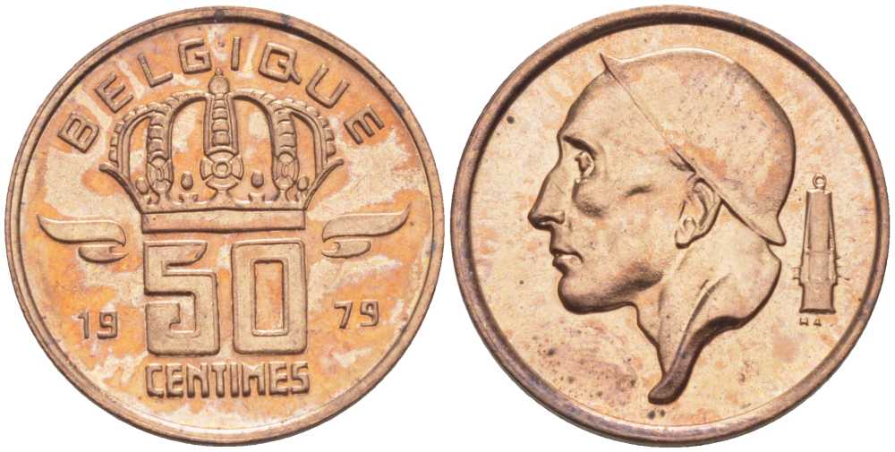 Бельгия 50 сантимов 1979 Belgique, Бодуэн I (1951-1993) KM 148.1 бронза 214-642