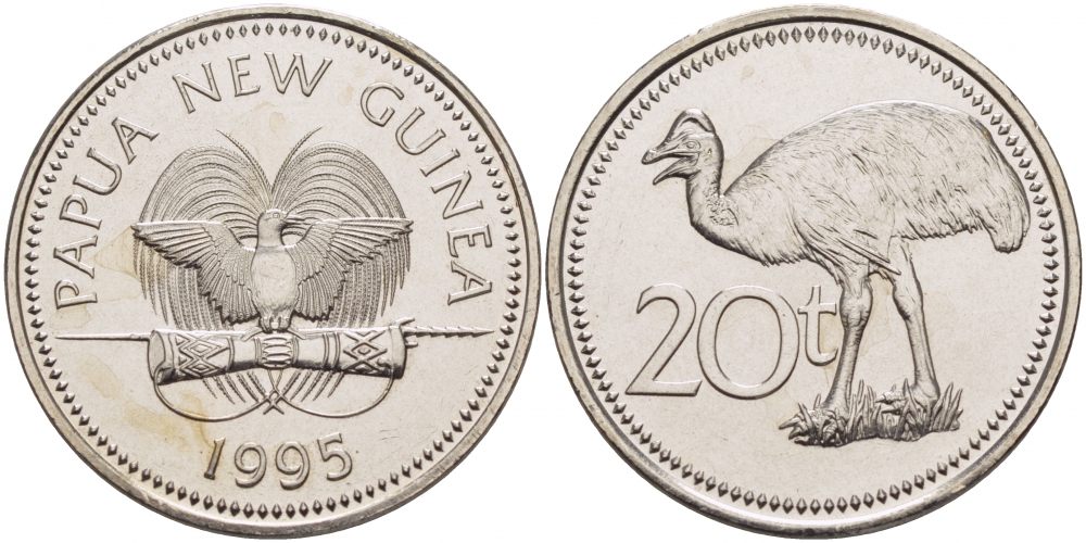 Папуа-Новая Гвинея 20 тойя 1995 старус KM 5 медно-никель UNC 3457-321