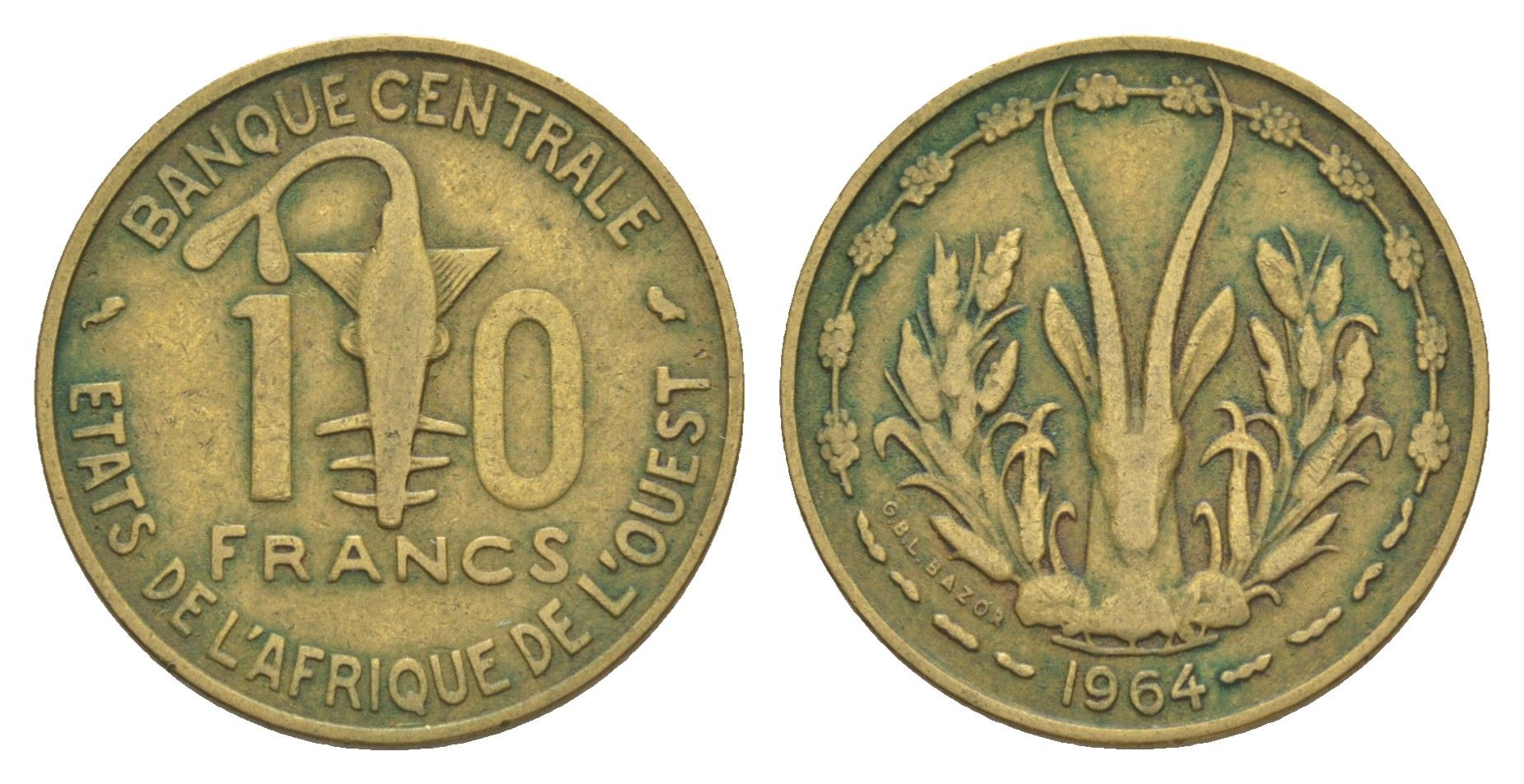 Западная Африка (BCEAO) 10 франков 1964 Центральный банк государств Западной Африки KM 1a медь алюминий никель 4642-226