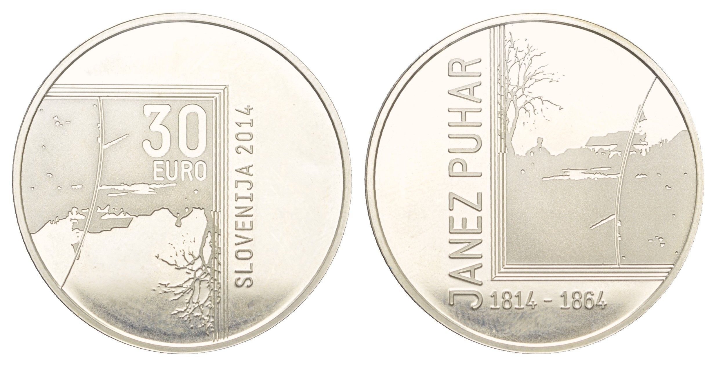 Словения 30 евро 2014 200 лет со дня рождения Янеша Пухара, тираж 2.000 экземпляров KM 119 серебро PROOF 270-745