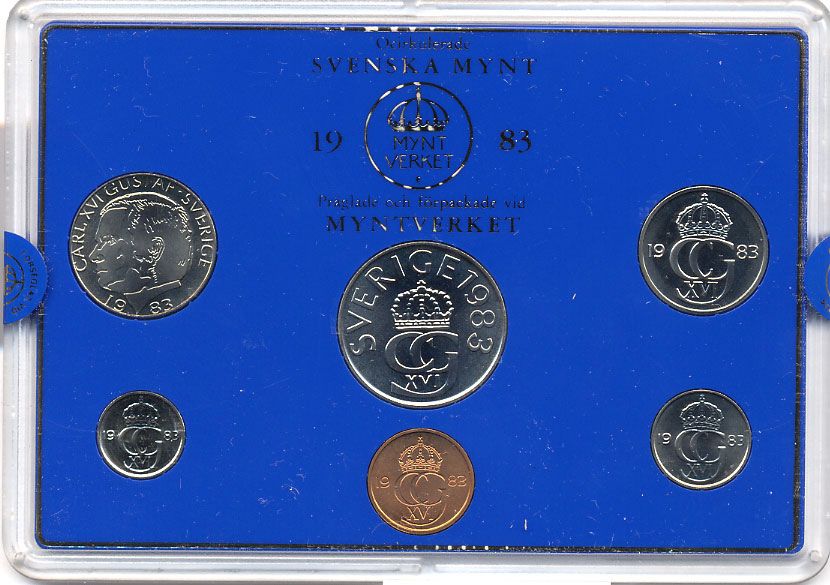 Швеция набор монетного двора из 6 монет 1983 в пластике, Карл XVI Густав (1973- ) KM MS27 UNC 5-4-2-74