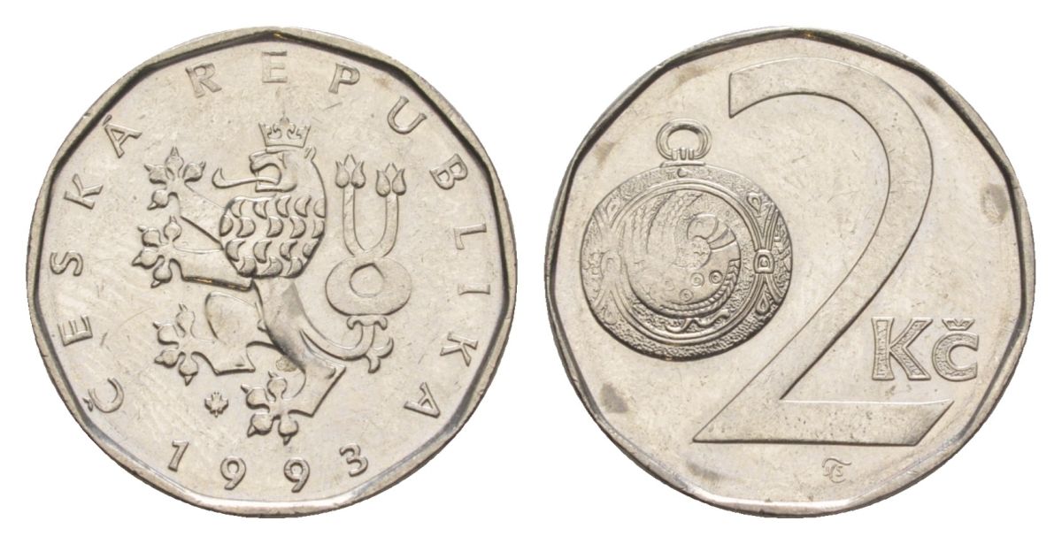 Чехия 2 кроны 1993 KM 9 сталь плакированная никелем aUNC 4632-525