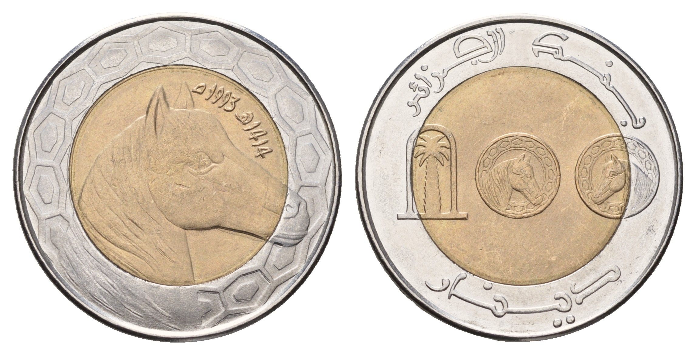 Алжир 100 динаров 1993 KM 132 биметалл UNC 4672-216