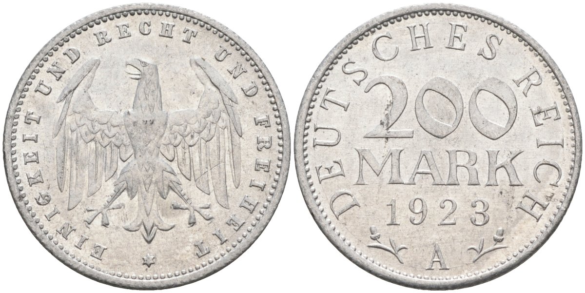Германия 200 марок 1923 A KM 35, J. 304, Weege 22 алюминий UNC 4586-245