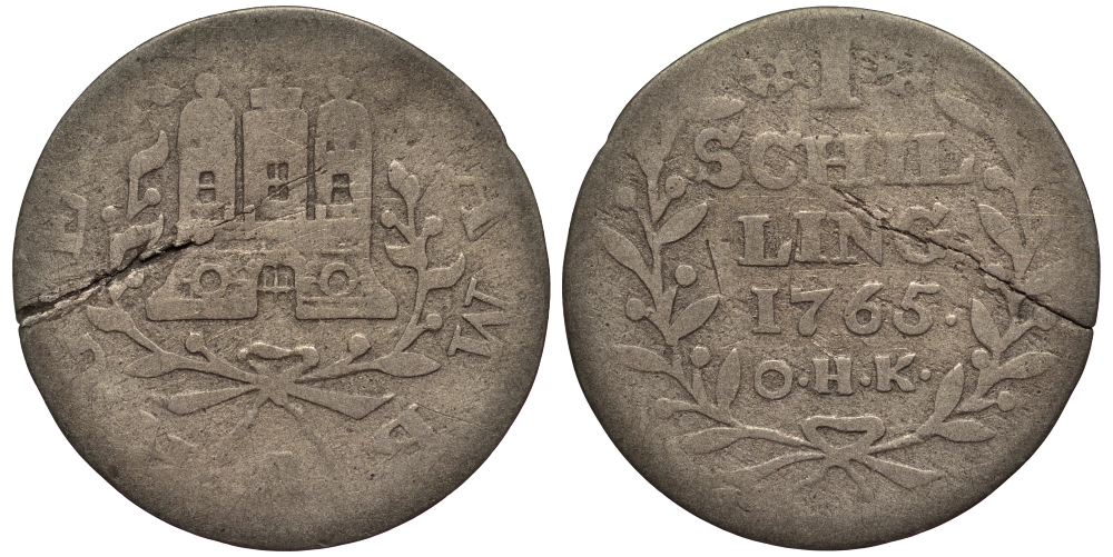 Гамбург 1 шиллинг 1765 O.H.K. KM 160 серебро 413-5345