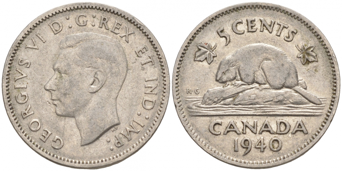 Канада 5 центов 1940 бобр, Георг VI (1937-1952) KM 33 никель 73-1144